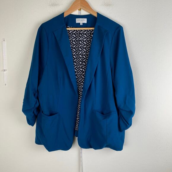 Skies Are Blue Raja Blazer Size 1X Teal Blue Curvy Stretch Work Career Jacket - Picture 6 of 13